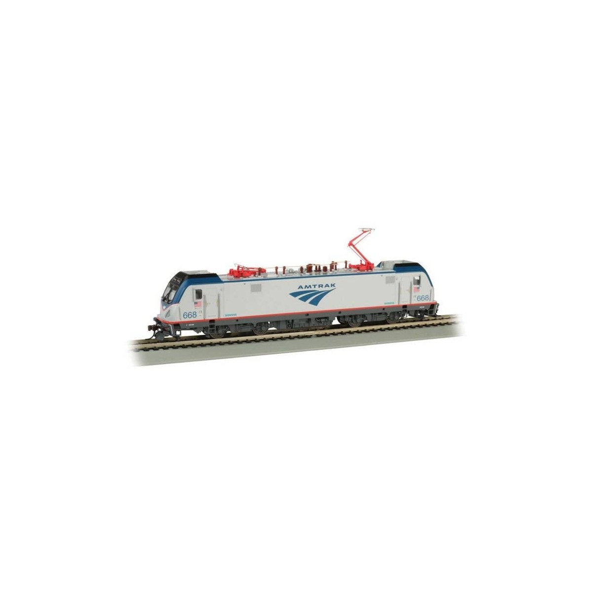 Siemens ACS-64 Electric - DCC and Sound -- Amtrak 668 (Phase V, silver, blue, red, black, Travelscape Logo), HO, Bachmann Indust