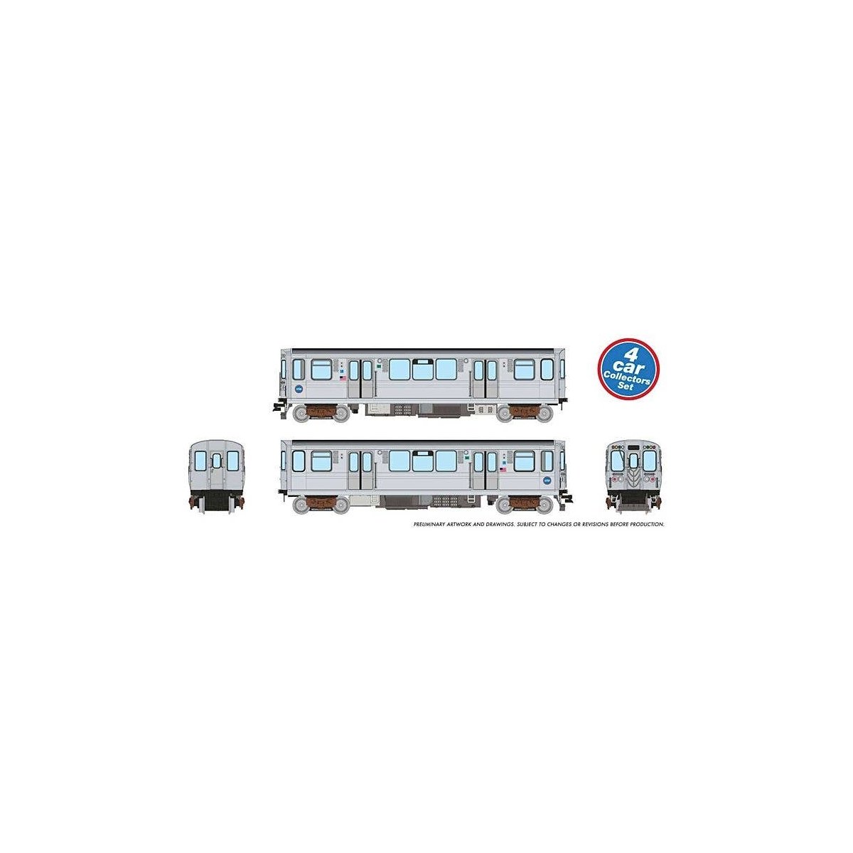 Budd 2600 Series L 4-Car Set - Sound and DCC -- Chicago Transit Authority CTA (stainless steel, blue, Circle Logo), N, Rapido Tr