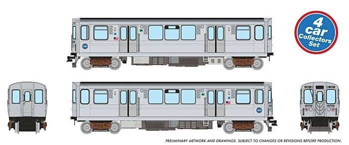 Budd 2600 Series L 4-Car Set - Sound and DCC -- Chicago Transit Authority CTA (stainless steel, blue, Circle Logo), N, Rapido Tr