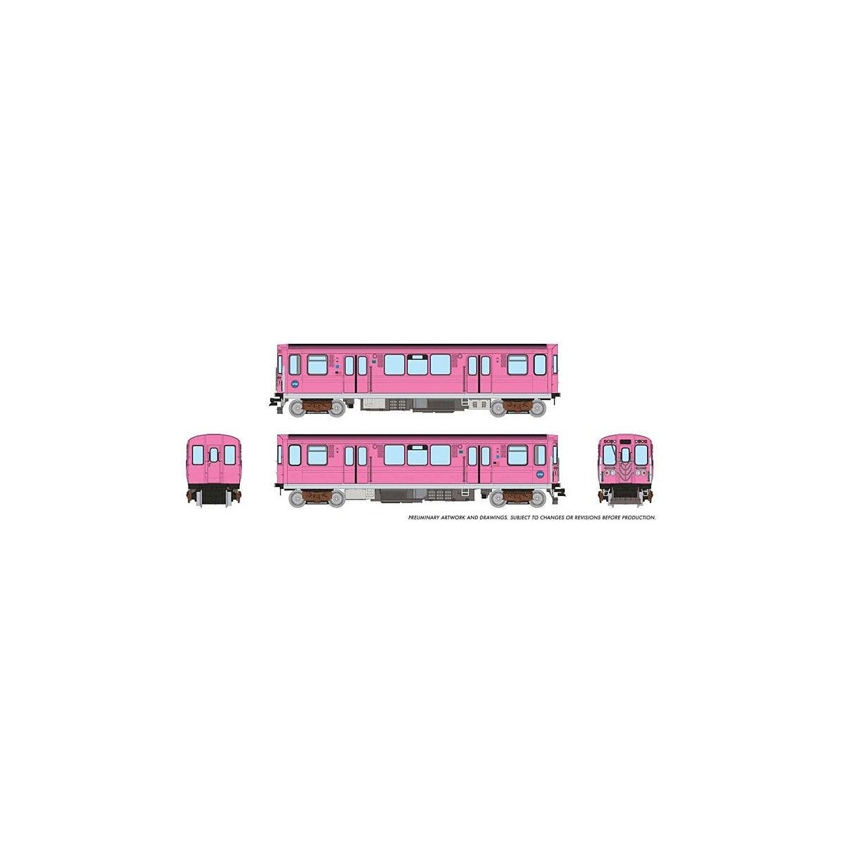 Budd 2600 Series L 2-Car Pair - Sound and DCC -- Chicago Transit Authority CTA (Pink Line Promotional Scheme), N, Rapido Trains 