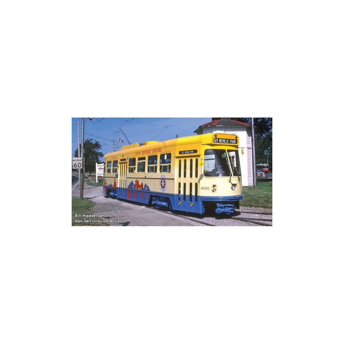 Canadian Light Rail Vehicle CLRV - Sound and DCC -- Toronto Transit Commission TTC 4000 (Happy Birthday Ontario, white, yellow),
