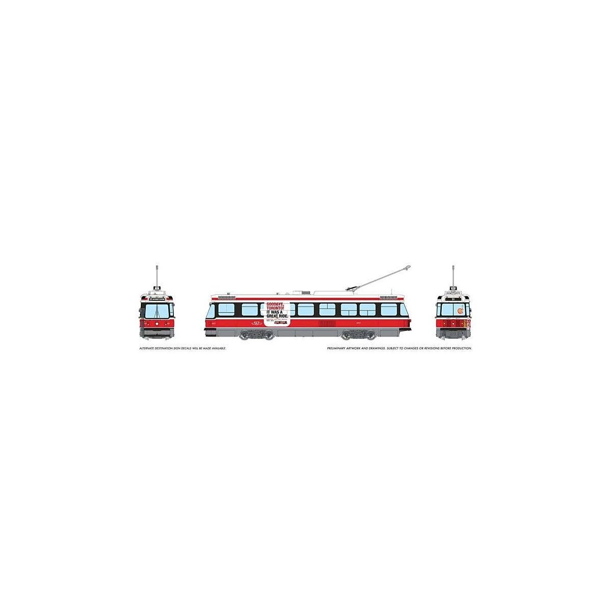 Canadian Light Rail Vehicle CLRV - Sound and DCC -- Toronto Transit Commission TTC 4057 (Late, red, white, Goodbye Toronto), HO,