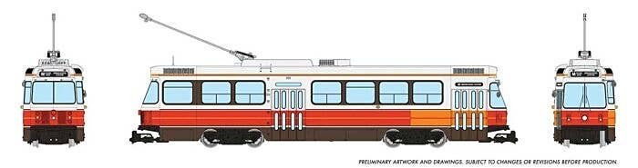 Canadian Light Rail Vehicle CLRV - Sound and DCC -- San Francisco MUNI (Fantasy Scheme, white, red, yellow, black), HO, Rapido T