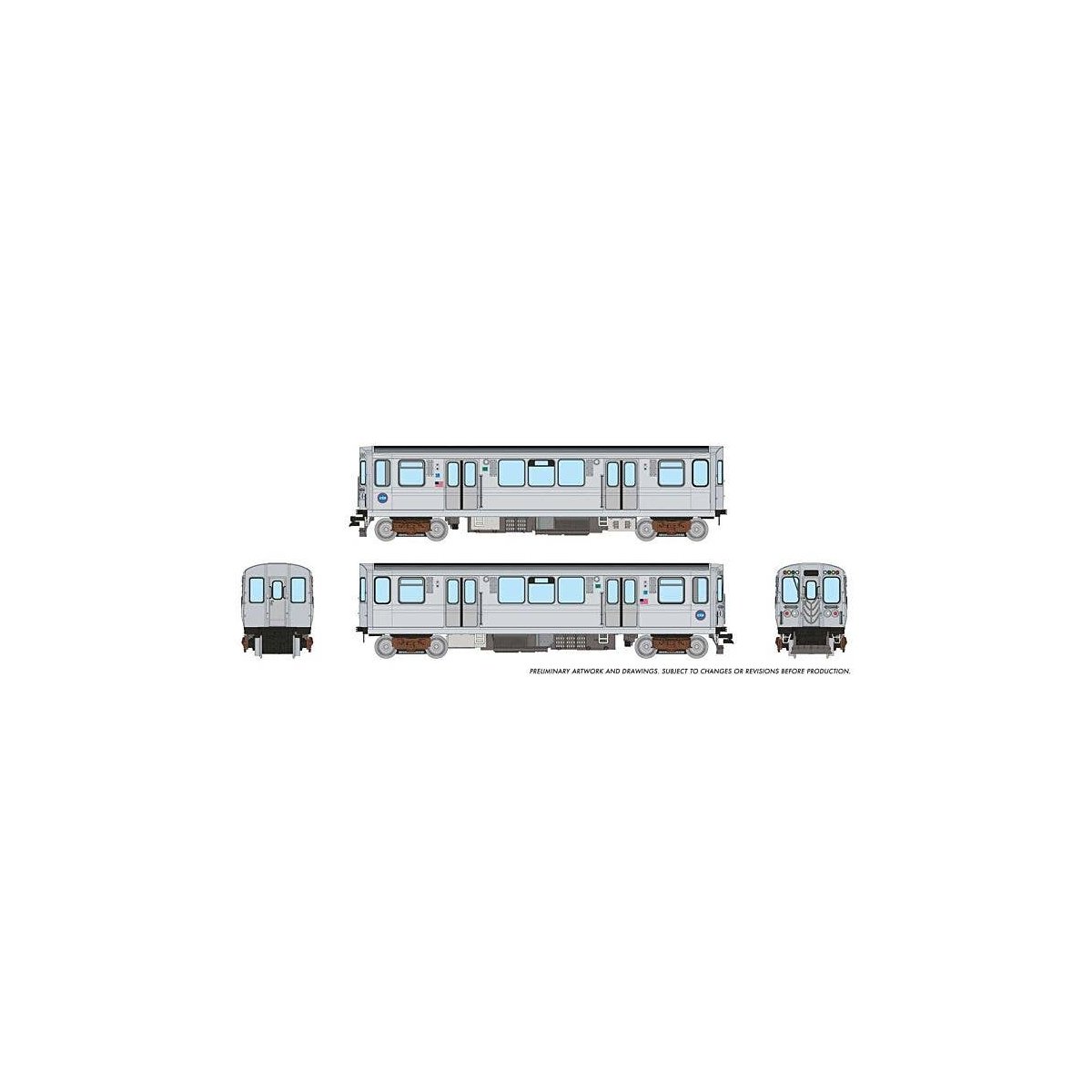 Budd 2600 Series L 2-Car Pair - Standard DC -- Chicago Transit Authority CTA (stainless steel, blue, Circle Logo), N, Rapido Tra