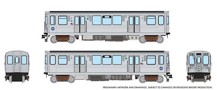 Budd 2600 Series L 2-Car Pair - Standard DC -- Chicago Transit Authority CTA (stainless steel, blue, Circle Logo), N, Rapido Tra