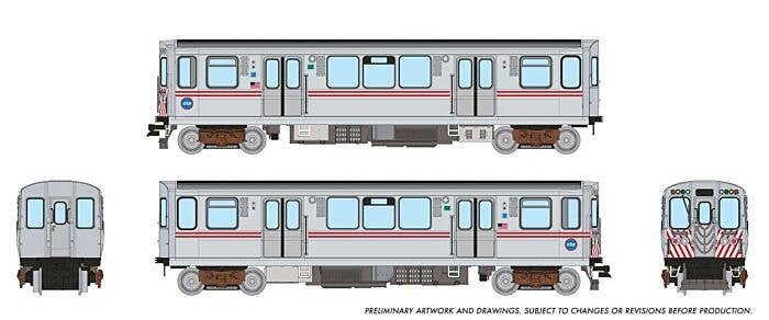 Budd 2600 Series L 2-Car Pair - Standard DC -- Chicago Transit Authority CTA (MOW Scheme, stainless steel, red, Circle Logo, N, 