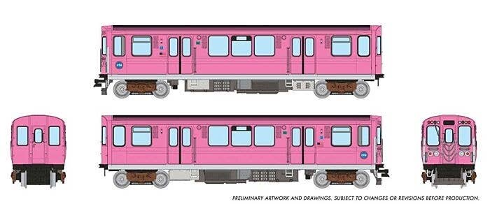Budd 2600 Series L 2-Car Pair - Standard DC -- Chicago Transit Authority CTA (Pink Line Promotional Scheme), N, Rapido Trains In