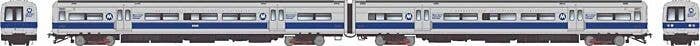 Budd M3A Electric 2-Railcar Set - Sound and DCC -- Metro-North Commuter Railroad MNCR8012, 8013 (blue stripe scheme, silver, b, 