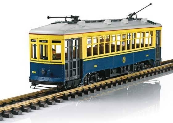2-Truck Streetcar - Sound and DCC -- San Francisco Municipal Railway 130 (yellow, blue), G, LGB 20384