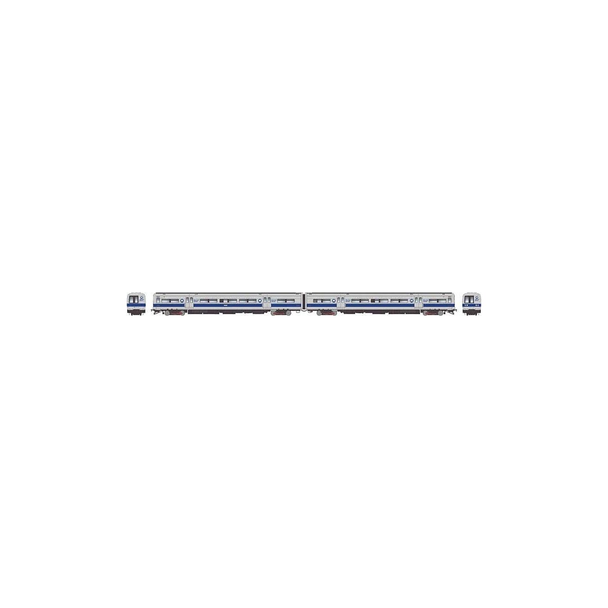 Budd M3A Electric 2-Railcar Set - Sound and DCC -- Metro-North Commuter Railroad MNCR8004, 8005 (blue stripe scheme, silver, b, 