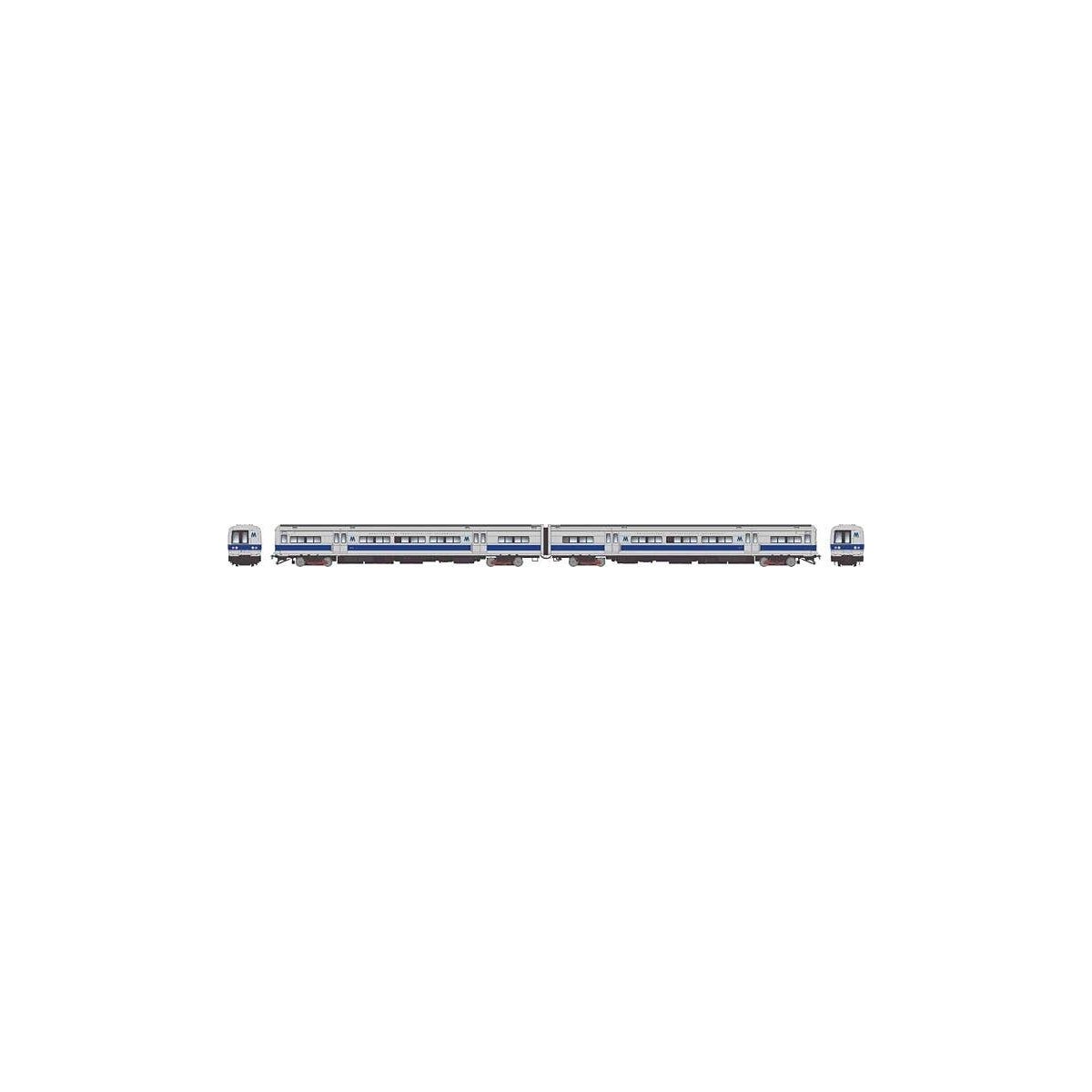 Budd M3 Electric 2-Railcar Set - Sound and DCC -- Long Island/MTA 9825, 9826 (blue stripe scheme, silver, blue), HO, Rapido Trai