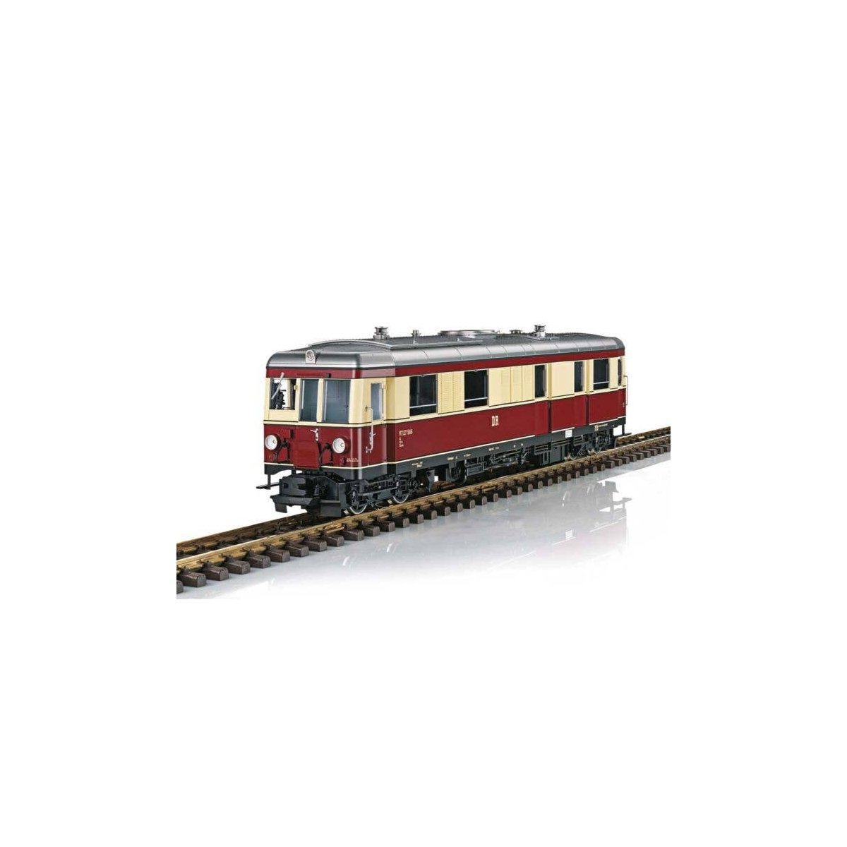 Class VT 137 Diesel Rail Car - Sound and DCC -- German State Railroad DR VT 137 566 (Era III, red, ivory, silver), G, LGB 26391