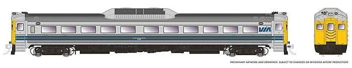 Budd RDC-1 Phase 1c - Standard DC -- VIA Rail Canada 6115 (stainless, blue, yellow), HO, Rapido Trains Inc 16339