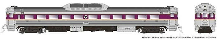 Budd RDC-1 Phase 1c - Standard DC -- Massachusetts Bay Transportation Authority MBTA 6125 (stainless, purple), HO, Rapido Trains