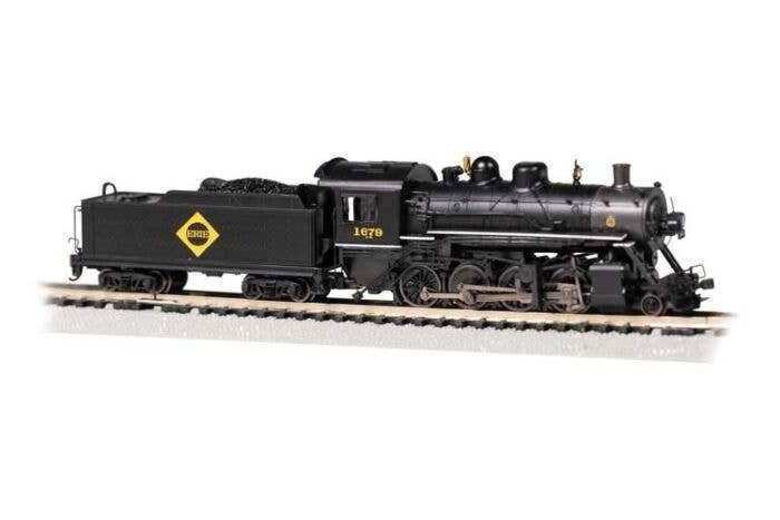 Baldwin 2-8-0 Consolidation - Standard DC -- Erie 1679 (black, graphite, yellow), N, Bachmann Industries 54152