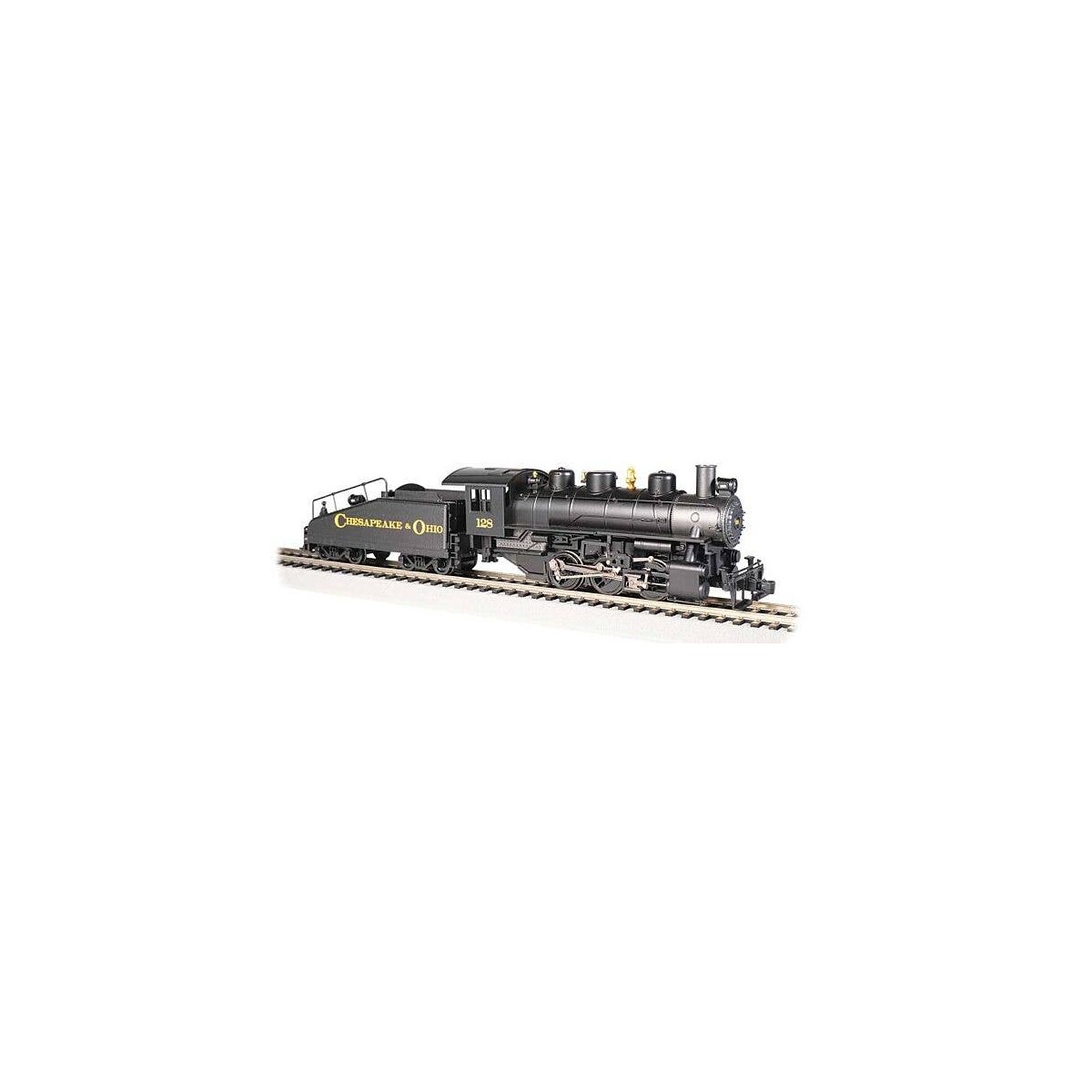 USRA 0-6-0 with Slope-Back Tender, DCC and Smoke -- Chesapeake & Ohio 128 (black, graphite), HO, Bachmann Industries 51612
