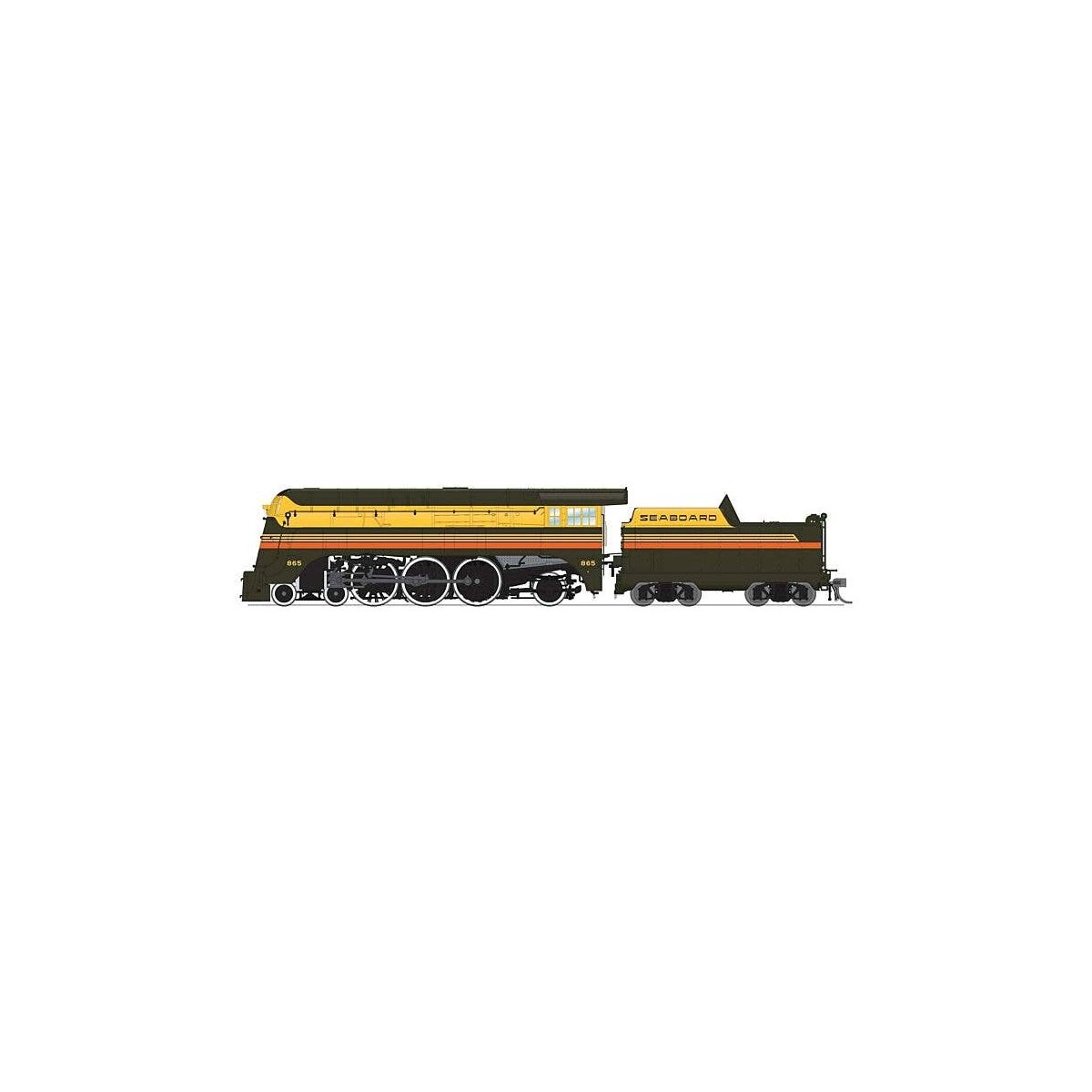 Streamlined 4-6-2 Pacific - Standard DC - Stealth -- Seaboard Air Line 865 (Fantasy Silver Meteor Scheme, green, yellow, orange)