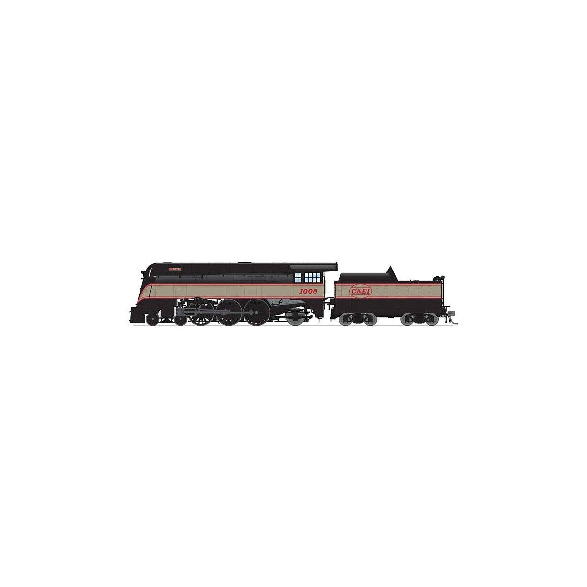Streamlined 4-6-2 Pacific - Standard DC - Stealth -- Chicago & Eastern Illinois 1008 (Fantasy Dixie Flagler, black, gray, red), 