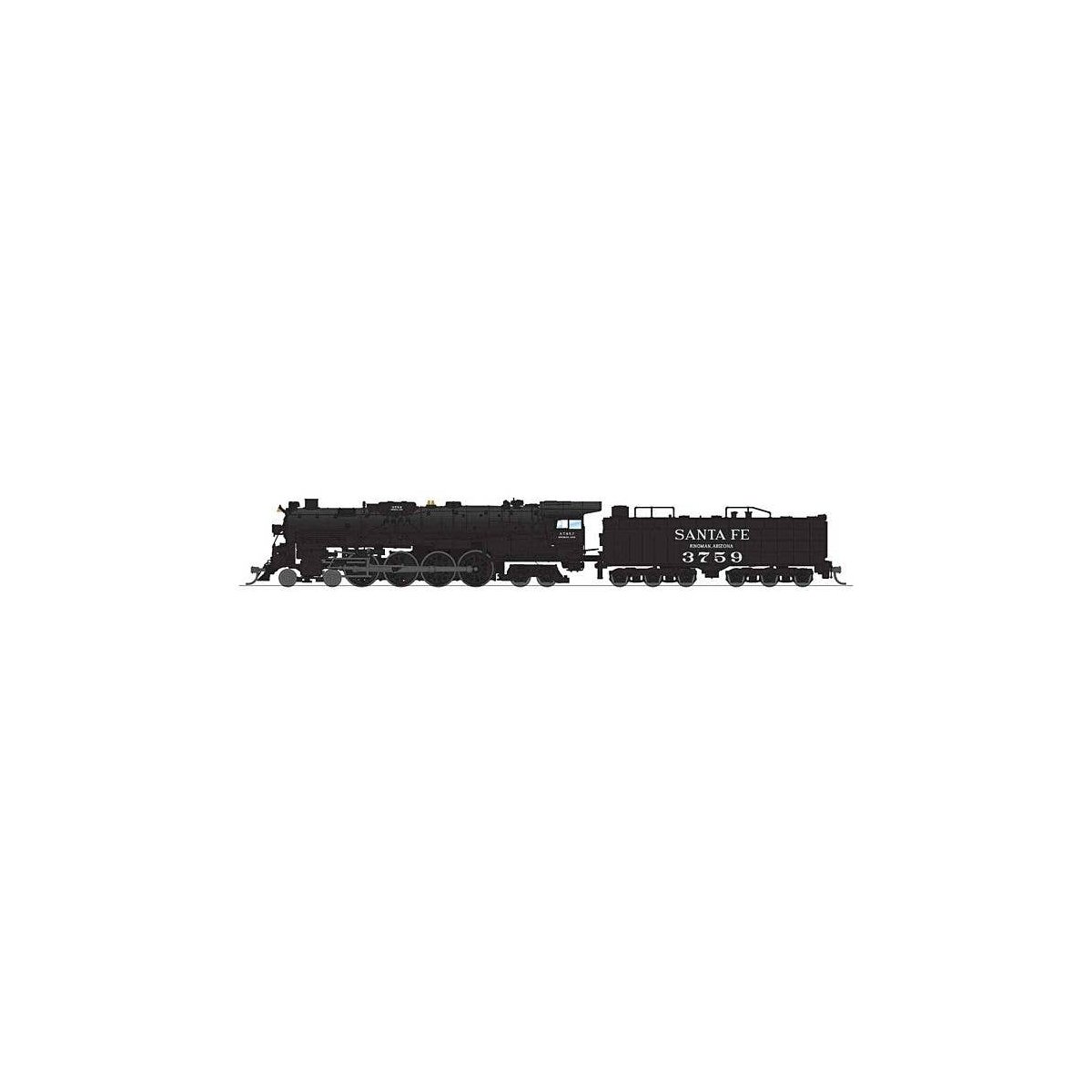 Santa Fe 4-8-4 Northern - Standard DC - Stealth -- Santa Fe 3759 (2020s Kingman, AZ Display Scheme, black, silver, white), N, Br