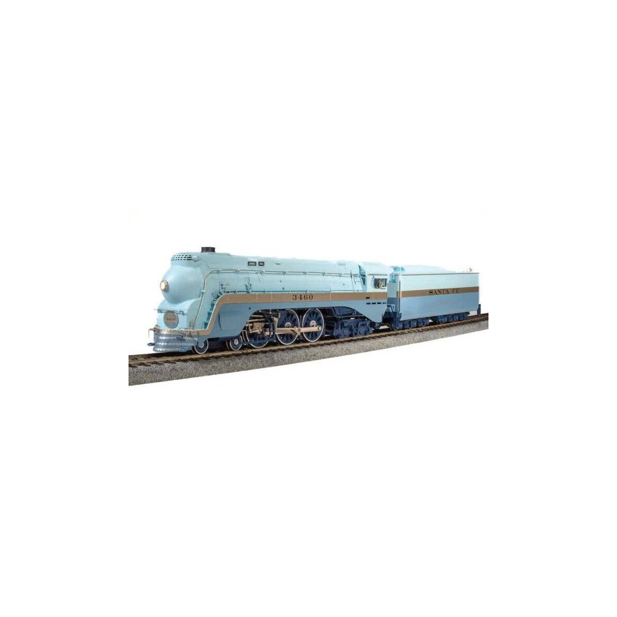 3460 Class 4-6-4 Hudson - Standard DC - Stealth Brass Hybrid -- Santa Fe 3460 (Blue Goose, As-Delivered Number on Tender, blue, 