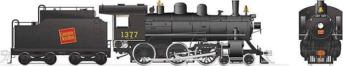 Class H-6-g 4-6-0 with Wood Cab - LokSound and DCC -- Canadian National 1377 (black, red, Tilted Wafer Logo), HO, Rapido Trains 