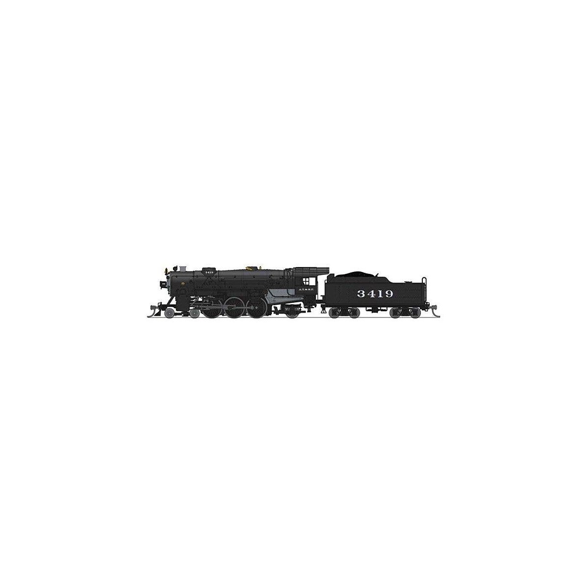 USRA 4-6-2 Heavy Pacific - Standard DC - Stealth -- Santa Fe 3419 (black, silver), N, Broadway Limited Imports 8060