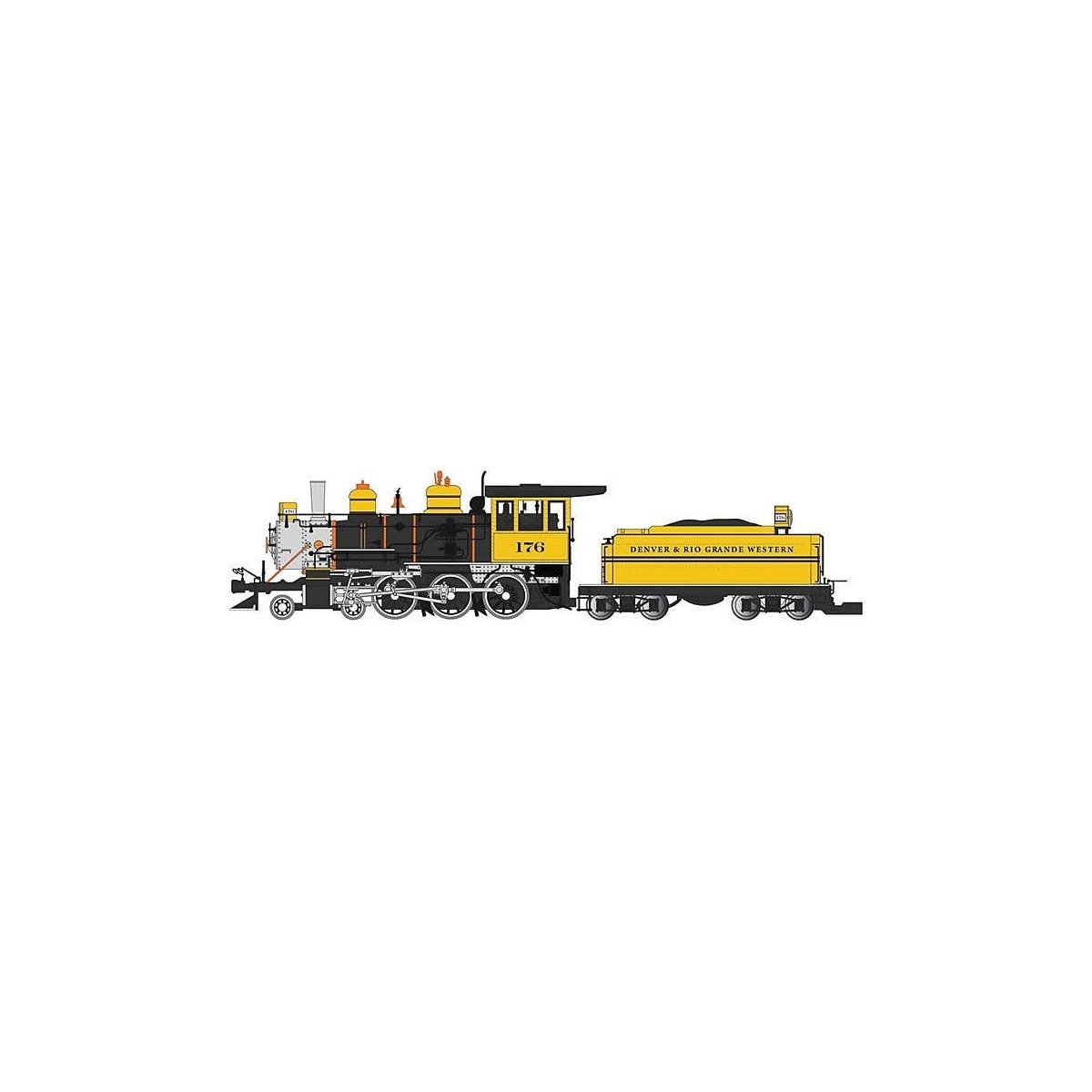 4-6-0 - Standard DC - Sound-Ready with Installed Speaker -- Denver & Rio Grande Western 176 (Bumblebee, yellow, black, silver), 