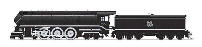 Class I-5 4-6-4 - Sstandard DC - Stealth Brass Hybrid -- New Haven 1400 (black, silver, Small Script Lettering), HO, Broadway Li