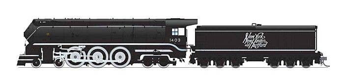 Class I-5 4-6-4 - Sstandard DC - Stealth Brass Hybrid -- New Haven 1403 (black, silver, Large Script Lettering), HO, Broadway Li