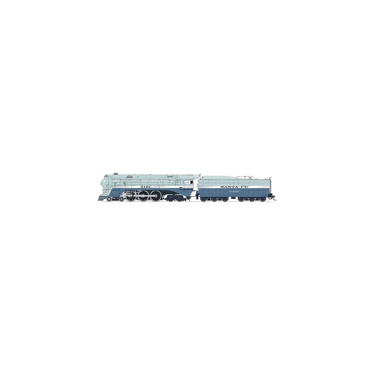 3460 Class 4-6-4 Hudson - Sound and DCC - Brass Hybrid Paragon4(TM) -- Santa Fe 3460 (Blue Goose, As-Delivered, on Tender, blue