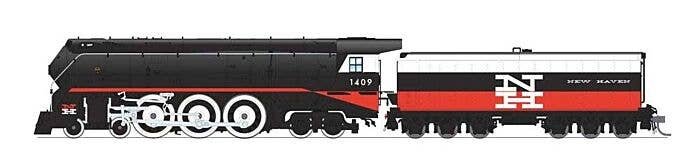 Class I-5 4-6-4 - Sstandard DC - Stealth Brass Hybrid -- New Haven 1409 (Fantasy Scheme, McGinnis, black, vermillion, white), HO