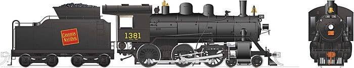 Class H-6-g 4-6-0 with Wood Cab - LokSound and DCC -- Canadian National 1381 (black, red, Tilted Wafer Logo), HO, Rapido Trains 