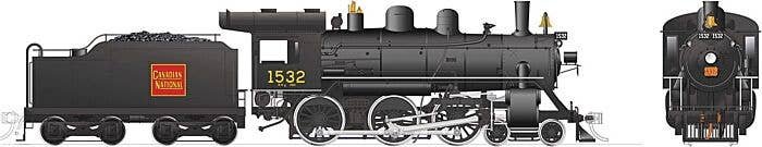 Class H-6-g 4-6-0 with Steel Cab - Standard DC -- Canadian National 1532 (black, red, Straight Wafer Logo), HO, Rapido Trains In