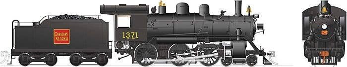 Class H-6-g 4-6-0 with Wood Cab - Standard DC -- Canadian National 1371 (black, red, Straight Wafer Logo), HO, Rapido Trains Inc