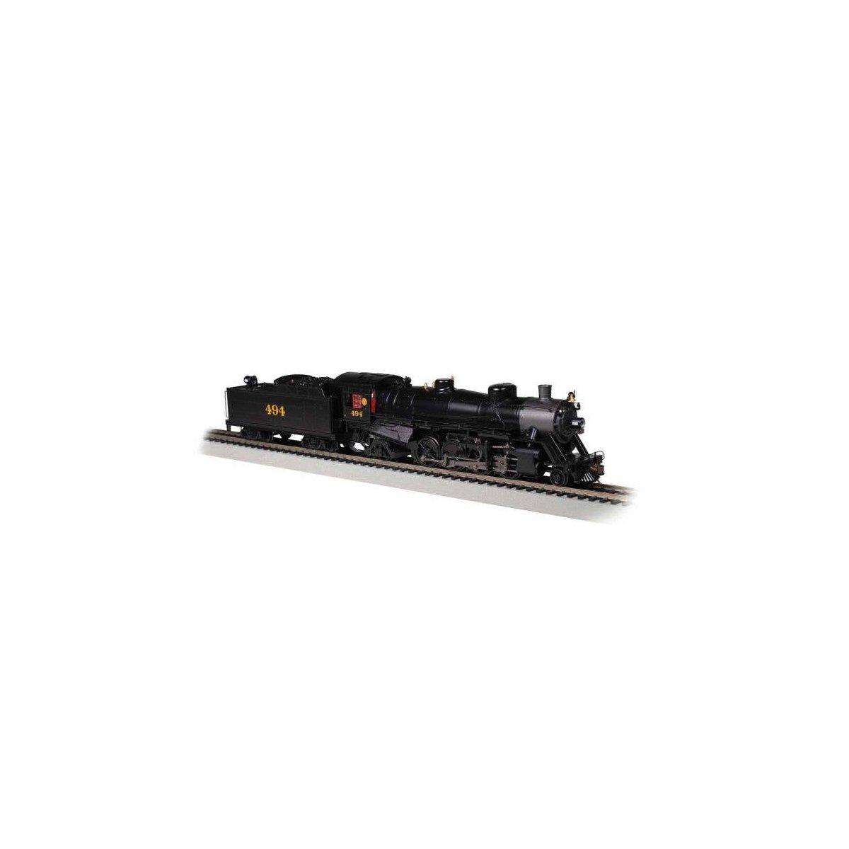 USRA Light 2-8-2 Mikado w/Medium Tender - Standard DC -- Seaboard Air Line 494 (black, graphite), HO, Bachmann Industries 54408