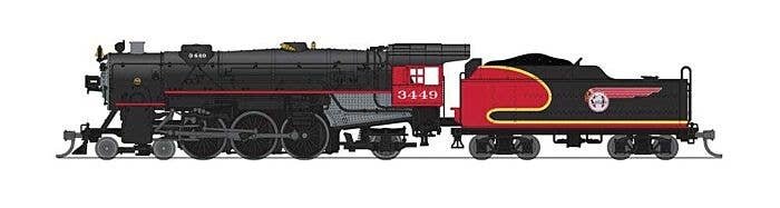 USRA 4-6-2 Heavy Pacific - Sound and DCC - Paragon4(TM) -- Santa Fe 3449 (Fantasy Warbonnet Scheme, black, red, silver), N, Broa