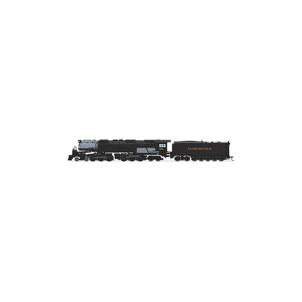 4-6-6-4 Challenger Late Version - Standard DC - Stealth -- Clinchfield 674 (Coal Tender, black, graphite), N, Broadway Limited I