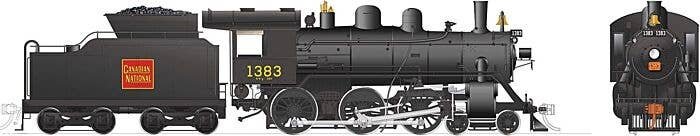 Class H-6-g 4-6-0 with Wood Cab - LokSound and DCC -- Canadian National 1383 (black, red, Straight Wafer Logo), HO, Rapido Train