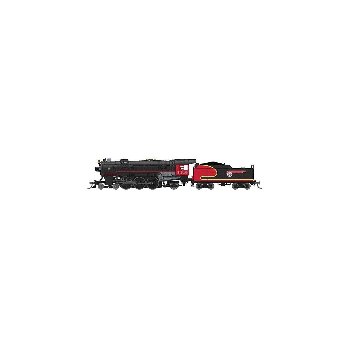 USRA 4-6-2 Heavy Pacific - Standard DC - Stealth -- Santa Fe 3449 (Fantasy Warbonnet Scheme, black, red, silver), N, Broadway Li