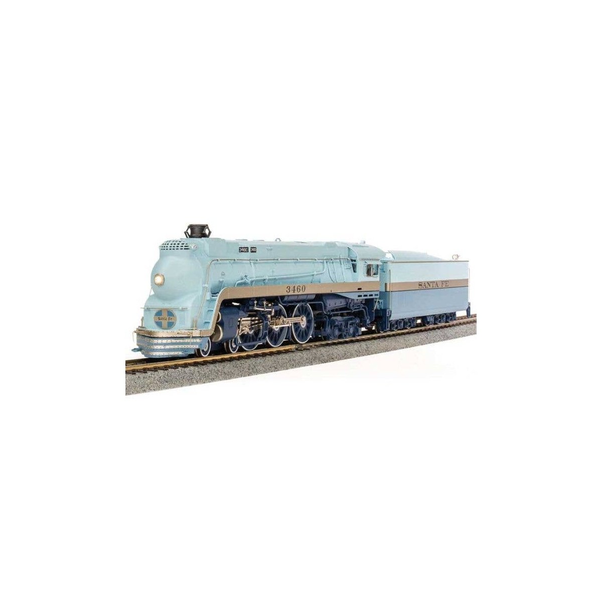 3462 Class 4-6-4 Hudson - Standard DC - Stealth Brass Hybrid -- Santa Fe 3460 (Early 1939, Blue Goose, blue, white), HO, Broadwa