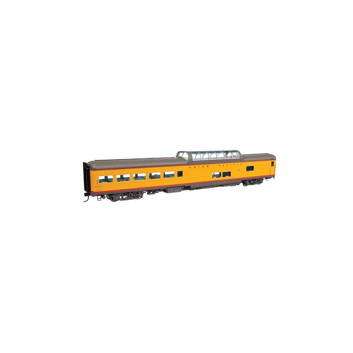 85′ American Car & Foundry Dome Lounge -- Union Pacific Standard with Decals (yellow, red, gray trucks), HO, WalthersProto 182