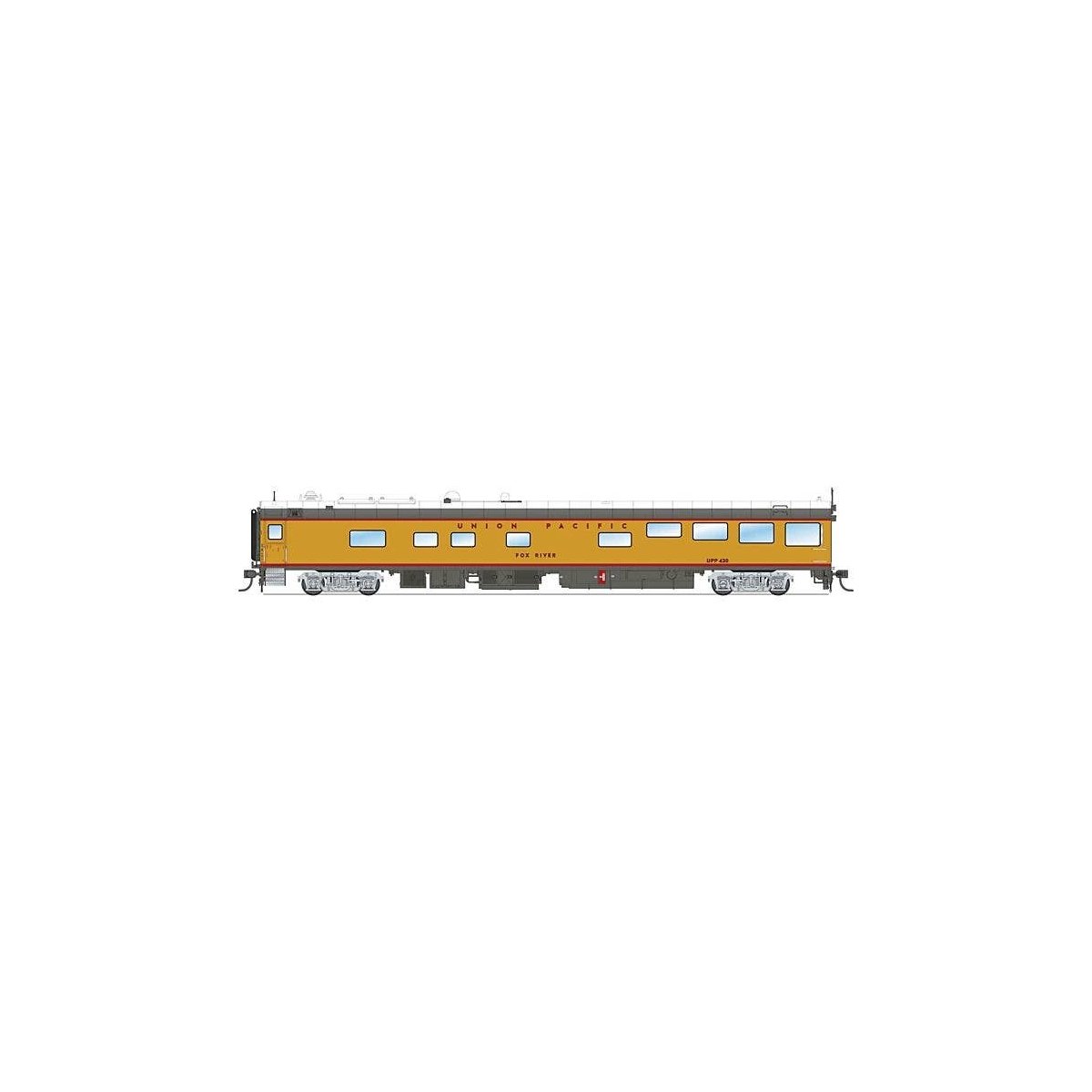 Track Inspection Theater Car - Ready to Run -- Union Pacific Fox River (2006-2020s Scheme, Armour Yellow, gray, red), HO, Broadw