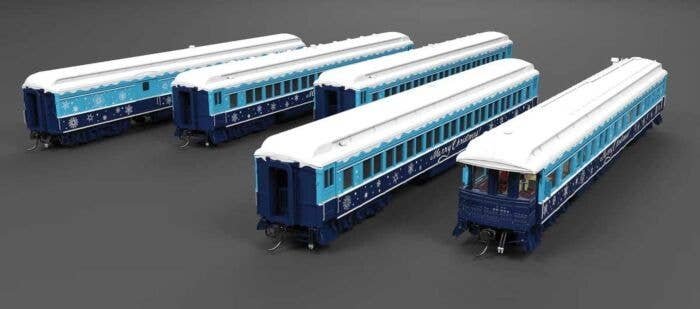 Heavyweight 5-Car Combine, 3 P70 Coach, Business Car Set - Ready to Run -- Christmas (blue, white), HO, Broadway Limited Imports