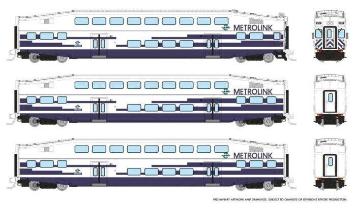 Bilevel Commuter Cab Car & 2 Coach Set - Ready to Run -- Metrolink Set 2 636, 191, 210 (As Delivered, white, blue), N, Rapido Tr