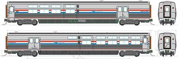 Viewliner II Baggage-Dormitory- Lighted - Ready to Run -- Amtrak 69004 (Phase III silver red, white, blue), HO, Kato USA Inc 356