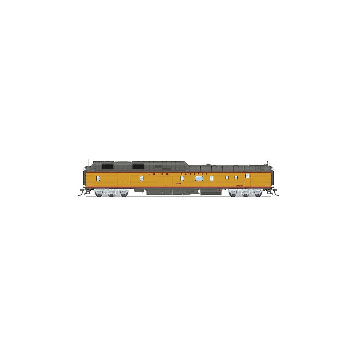 Power Car with Roof Antenna - Ready to Run -- Union Pacific 2066 (2000s Excursion Scheme, Armour Yellow, gray, red), HO, Broadwa