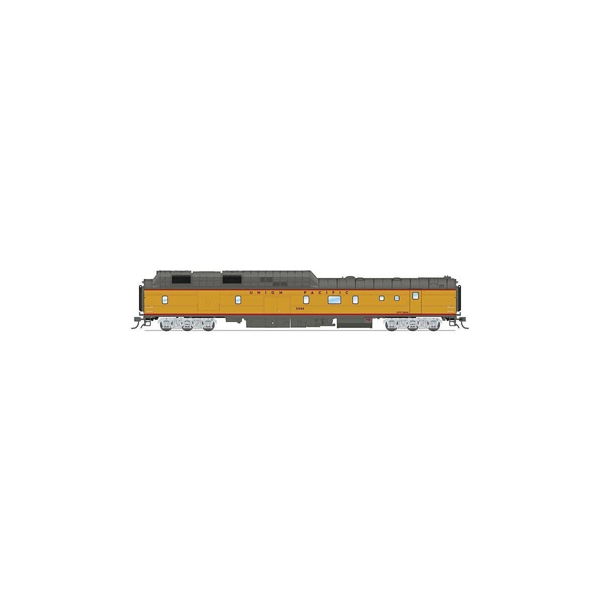 Power Car No Roof Antenna - Ready to Run -- Union Pacific 2066 (2000s Excursion Scheme, Armour Yellow, gray, red), HO, Broadway 