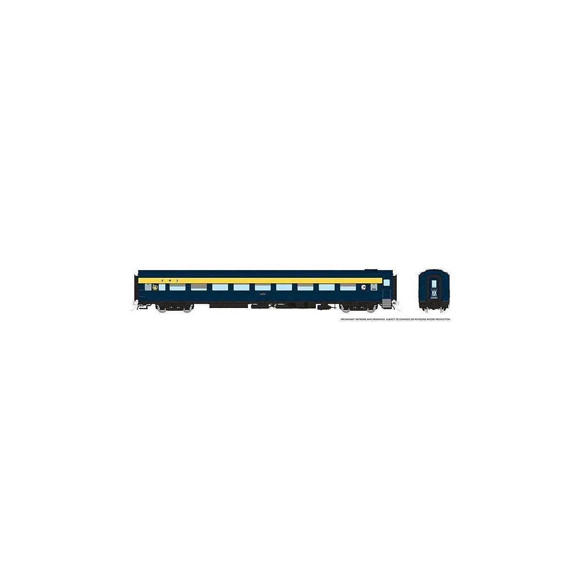 CC&F Lightweight Coach - Ready to Run - Super Continental Line(TM) -- Central Railroad of New Jersey 270 (blue, yellow), HO, Rap