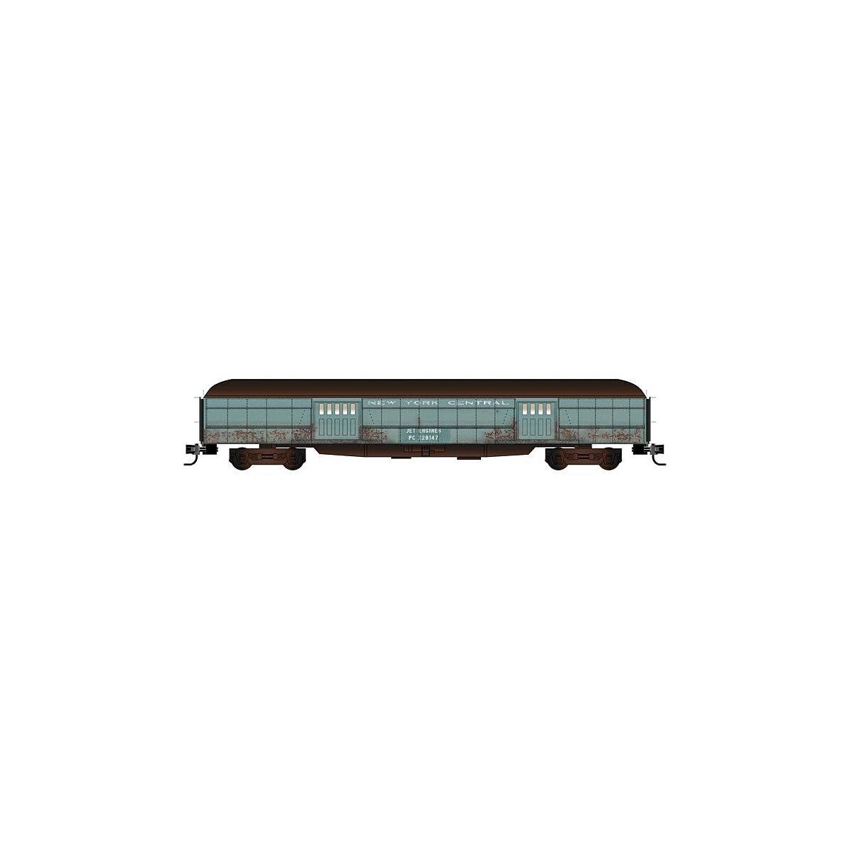 Pullman Heavyweight 70′ Baggage Car with 4-Wheel Trucks - Ready to Run -- Penn Central 28147 (Ex-NYC, Weathered Jade Green, Je
