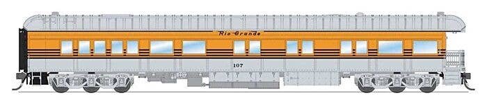 Heavyweight Business Car Observation - Ready to Run -- Denver & Rio Grande Western 107 (4-Stripe, silver, Aspen Gold, black), HO